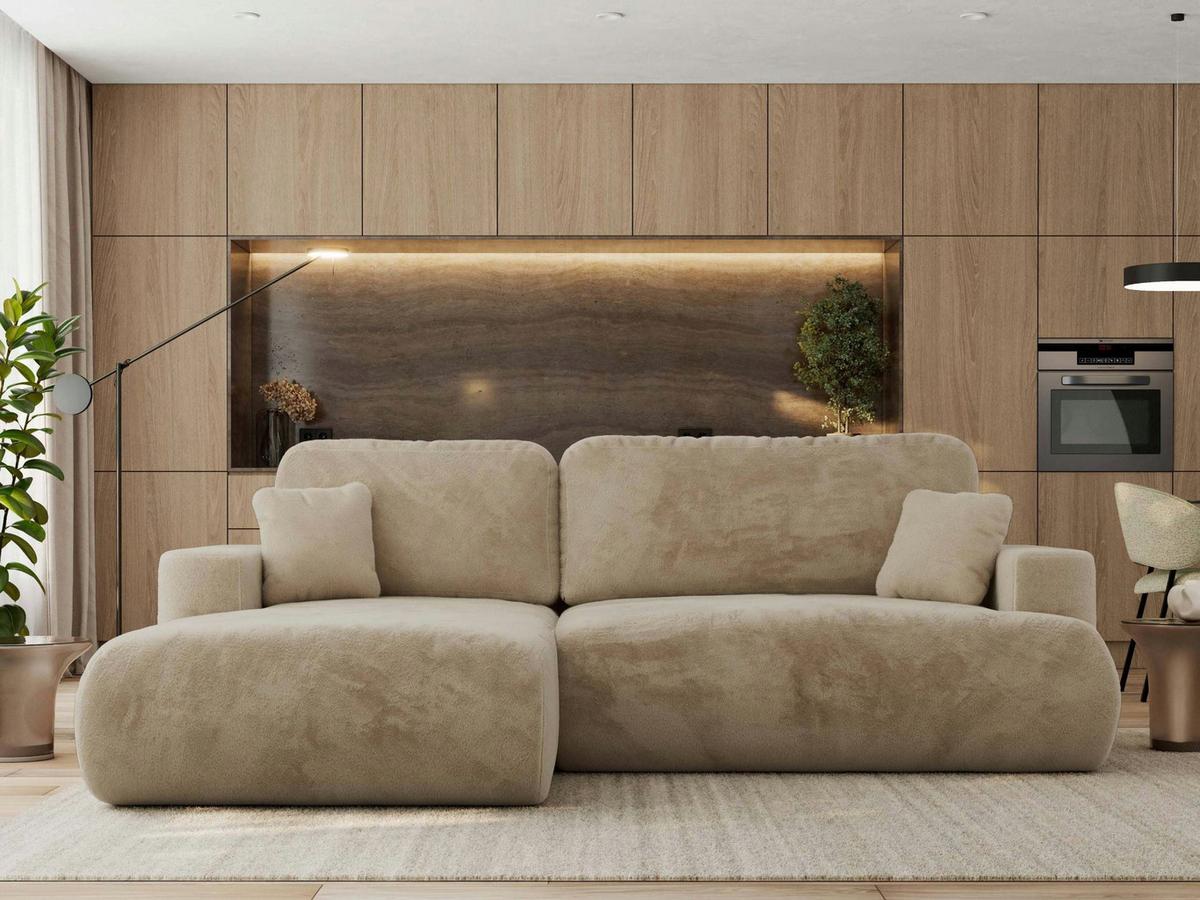 ECKSOFA OVO L Beige Plüsch - Links Seite - Beige/Schwarz, Kunststoff/Textil (271/195cm) - MKS