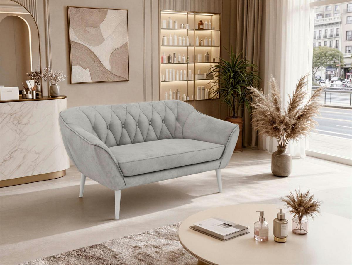 2-SITZER-SOFA PIRS - Hellgrau Velvet - Weiße Beine - Hellgrau/Weiß, Holzwerkstoff/Textil (140/75/74cm) - MKS