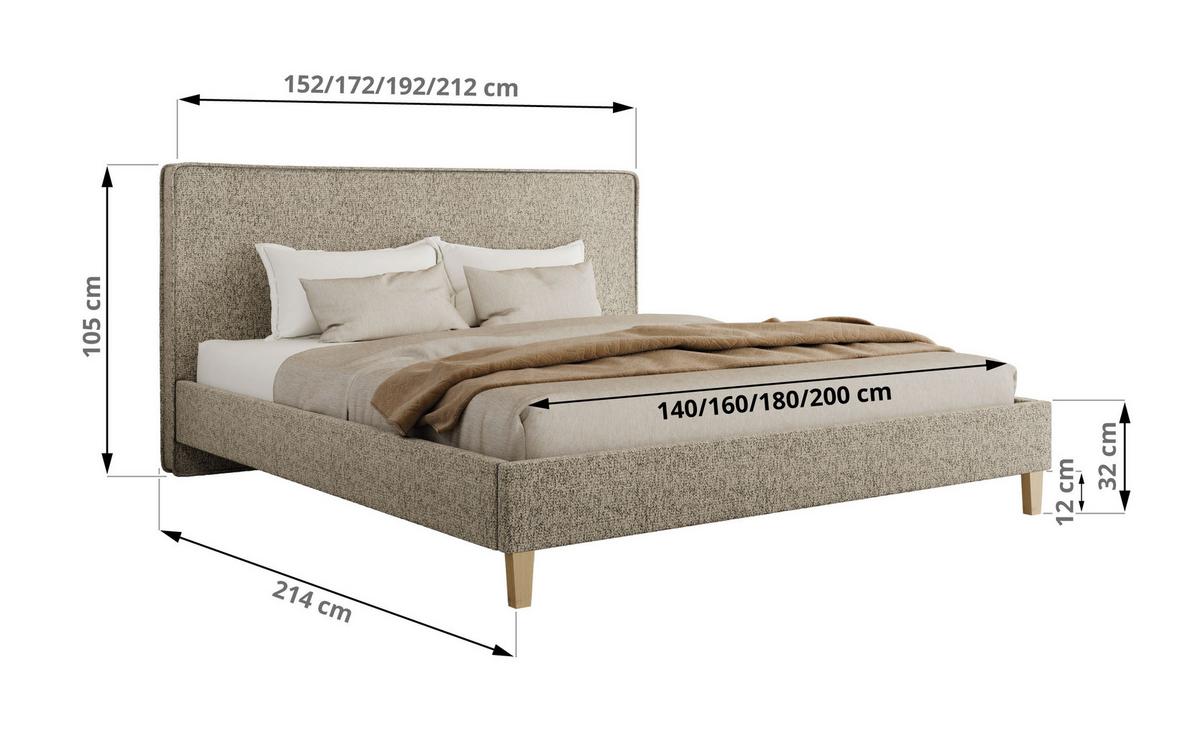 POLSTERBETT LUMARO CLASSIC 200/200 - Taupe Stukture - Matratze Multipocket - Taupe/Kernbuche, Holz/Textil (200/200cm) - MKS