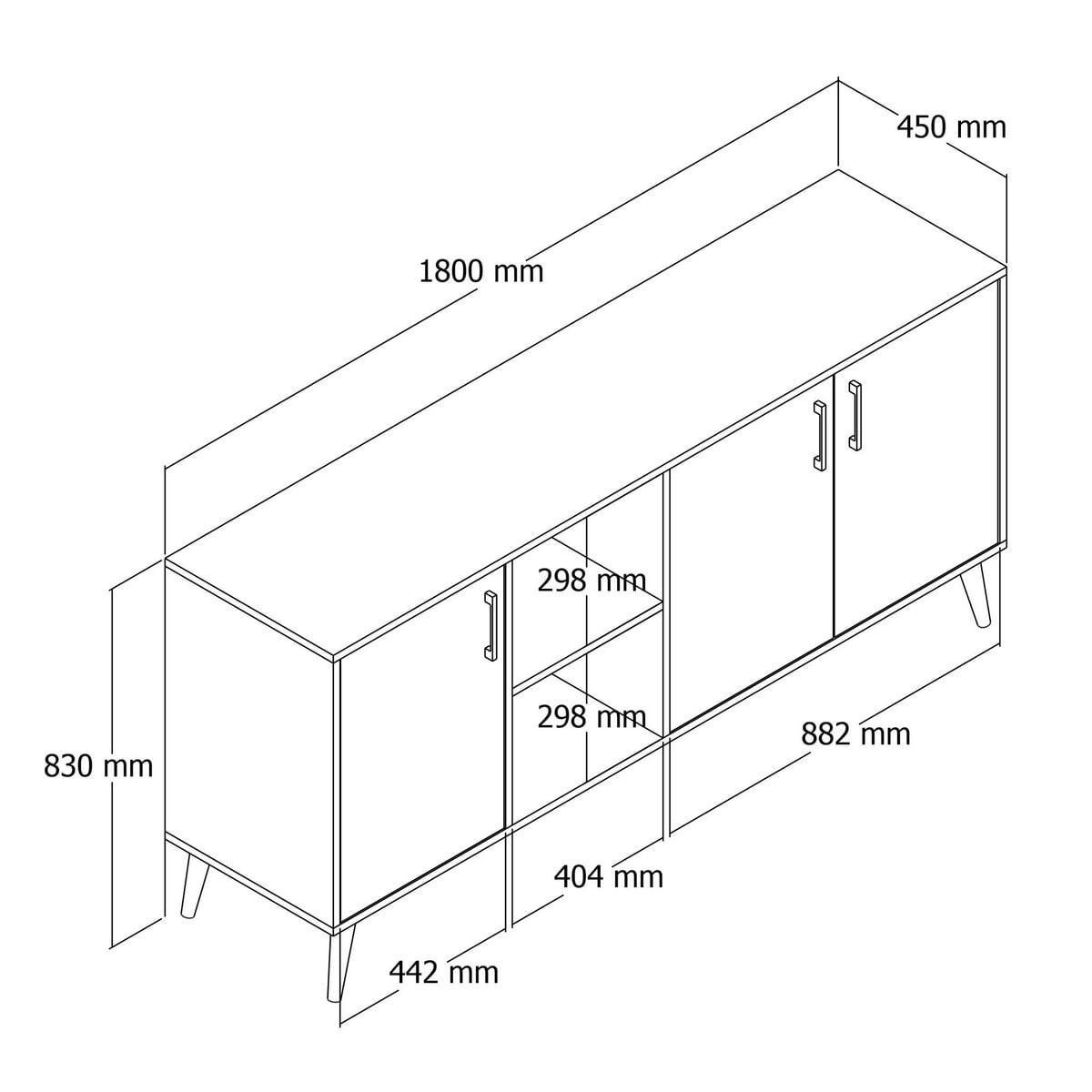 SIDEBOARD 3 Türen und 2 offene Fächer Dekor Eiche B180 cm - EXXEN - Eschefarben, Holzwerkstoff (45/83/50cm) - Calicosy