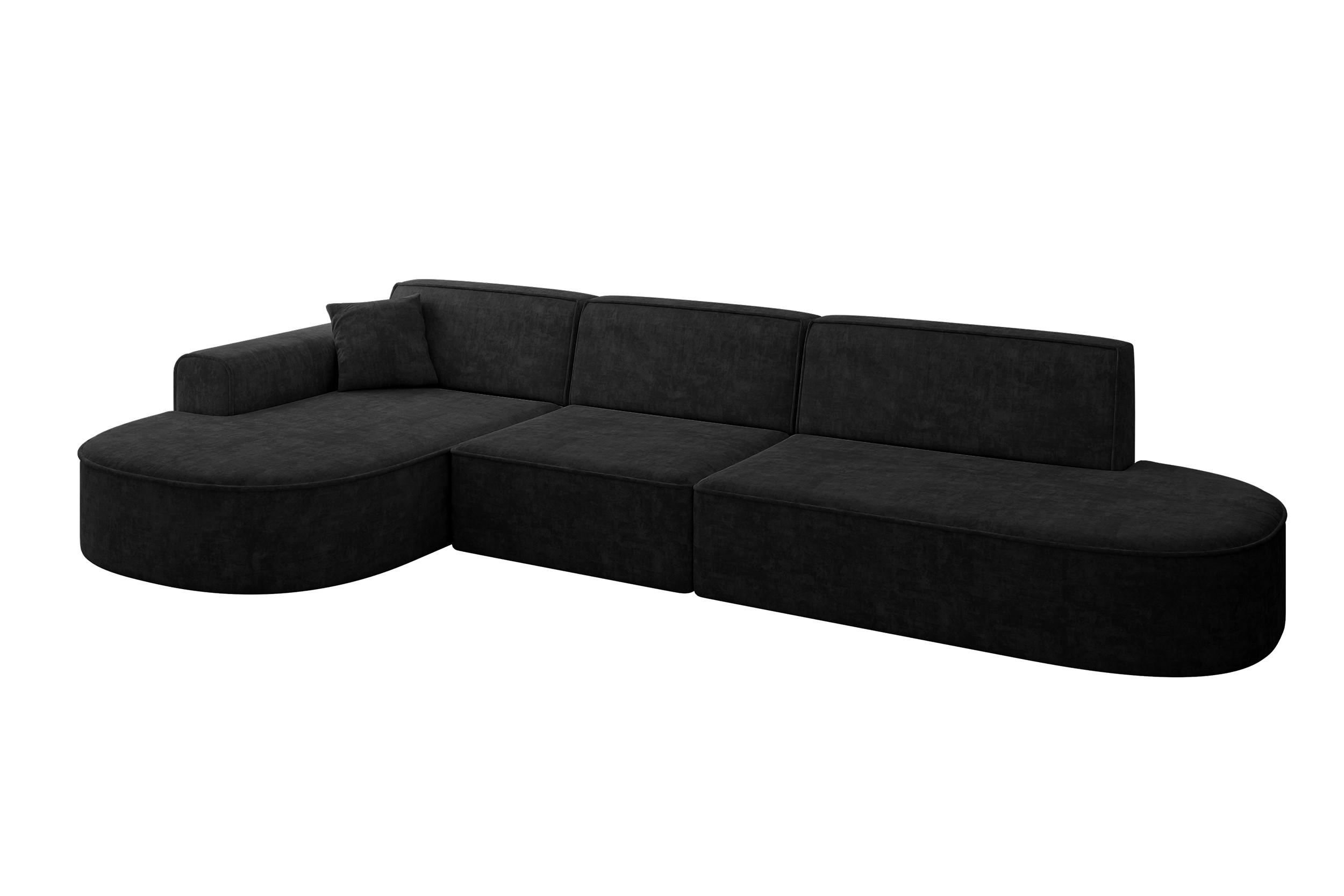 ECKSOFA Ottomane Links MARI-L2 - 328x171x79 cm Schwarz Velours - Schwarz, Holzwerkstoff/Kunststoff (328/171cm) - ALTDECOR