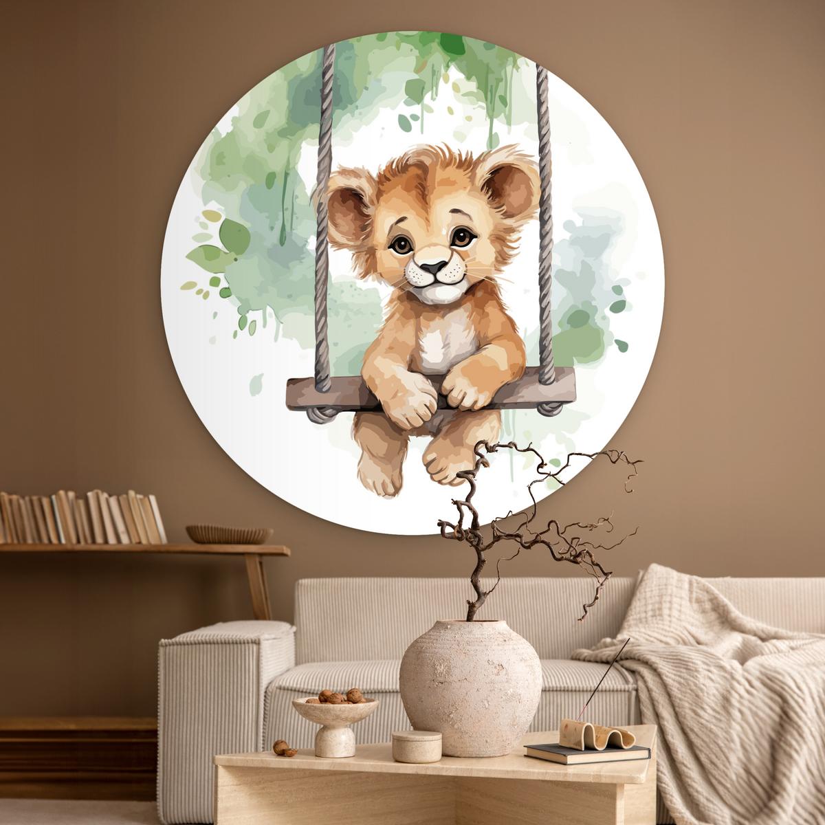 WANDBILD Löwe - Tier - Kinder - Dschungel Deko Groß 150x150 cm - Hellbraun, Kunststoff (150/150cm) - MuchoWow