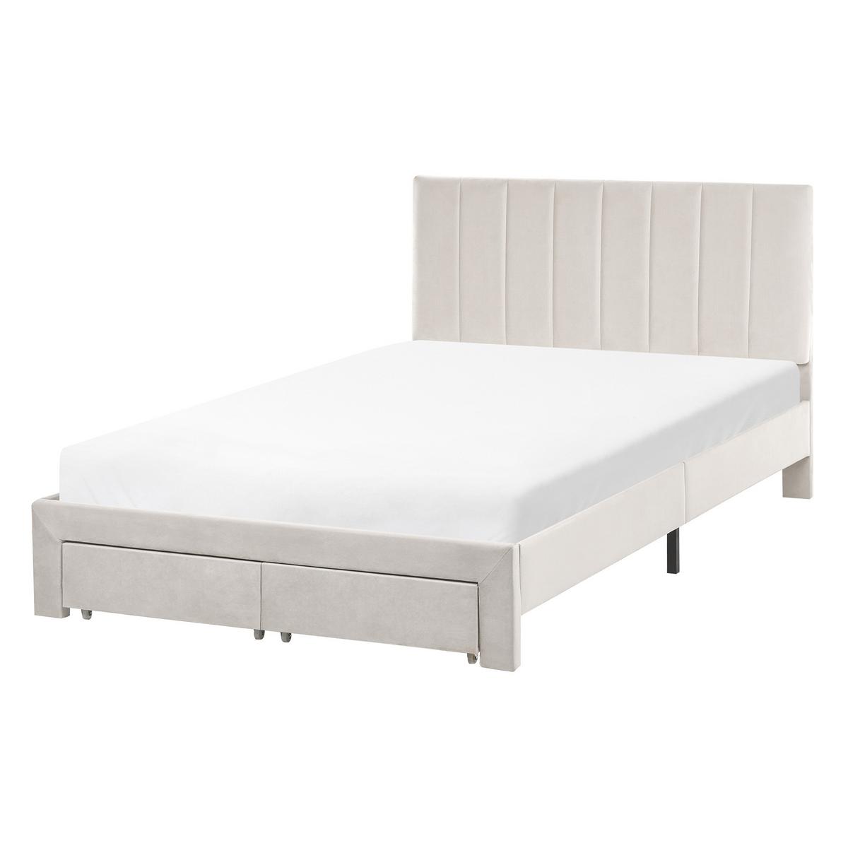 BETT mit Schubladen 120/200 cm Samtstoff Cremeweiß Lonzac - Creme, Textil (120/200cm) - Beliani