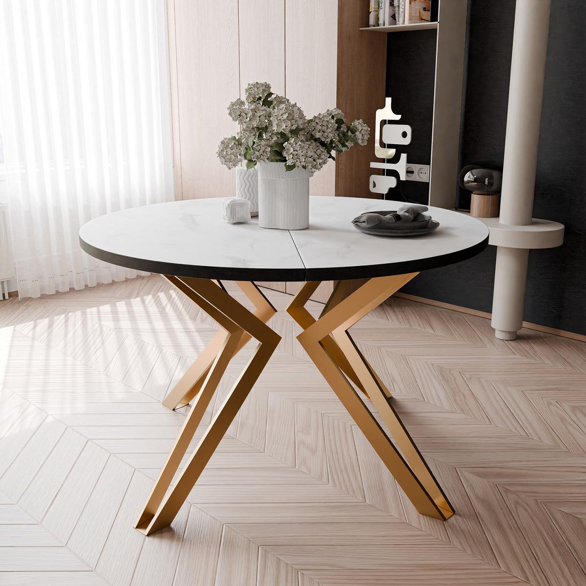ESSTISCH ausziehbar aus MDF, Weiß - Goldfarben/Weiß, Holzwerkstoff (100/100/76cm) - Idohome