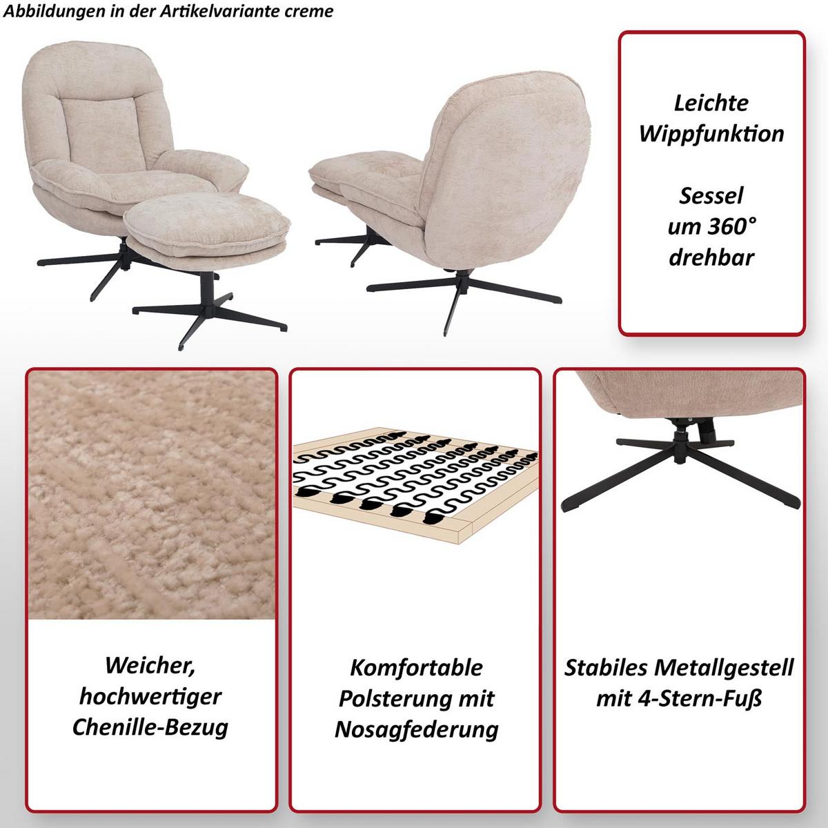 RELAXSESSEL MIT HOCKER Grau - Grau, Textil (80/96/90cm) - MCW