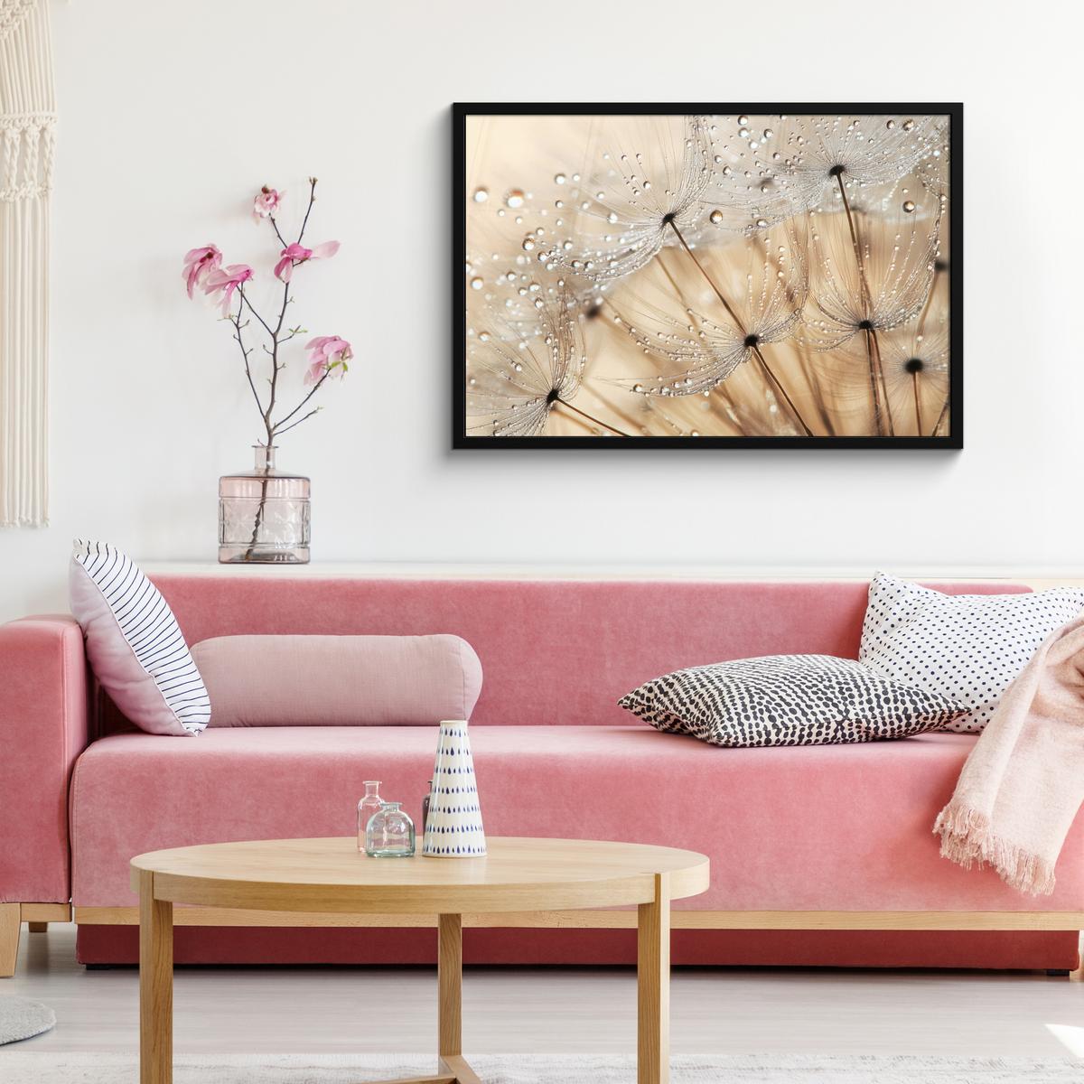 POSTER MIT RAHMENGERAHMTES BILD Löwenzahn - Abstrakt - Natur - Beige 90x60 cm - Braun, Papier (90/60cm) - MuchoWow