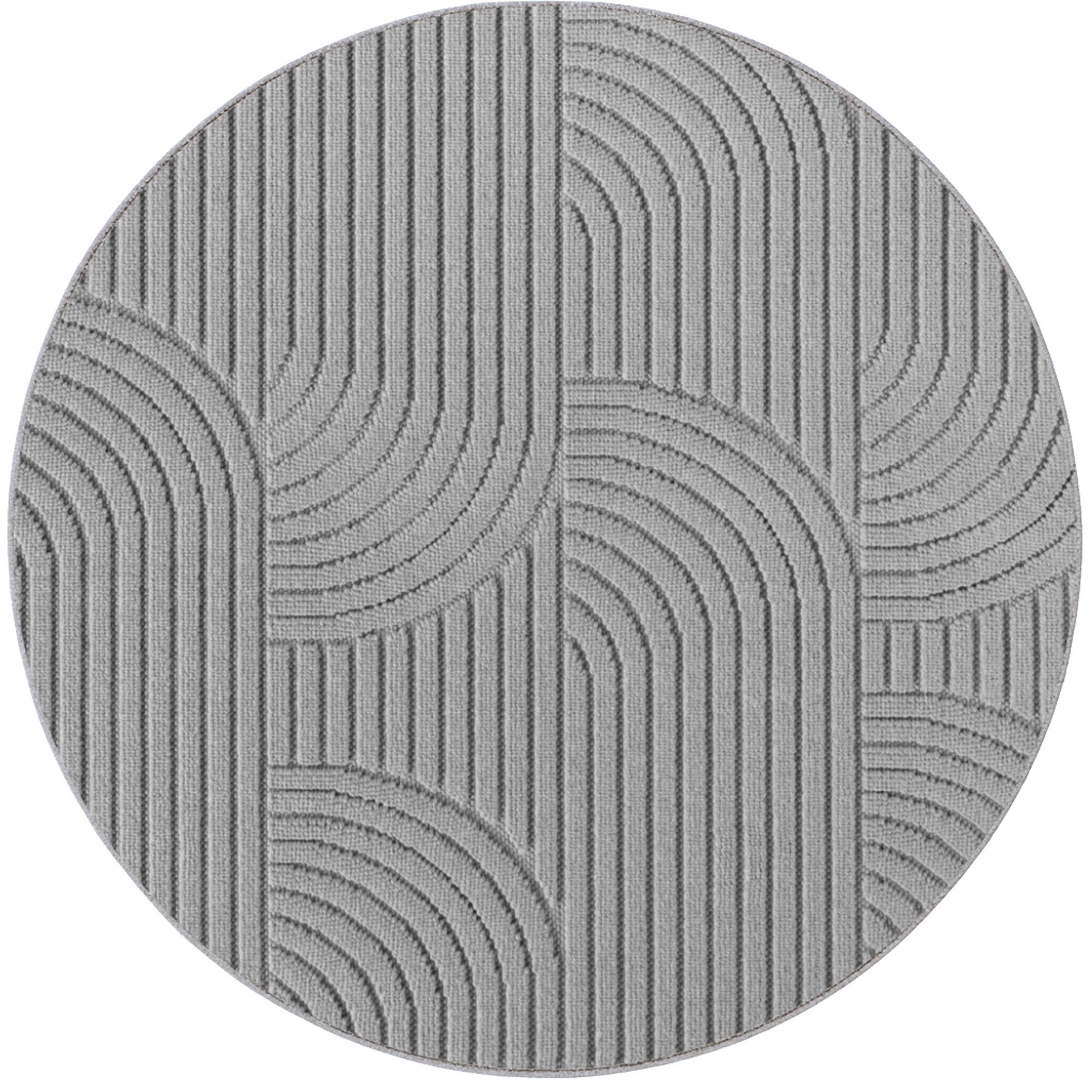 TEPPICH Flachgewebe LANGAU in Silber, mit geometrischen Bögen, Ø 120 cm - Silberfarben, Textil (120/120cm) - KADIMA DESIGN