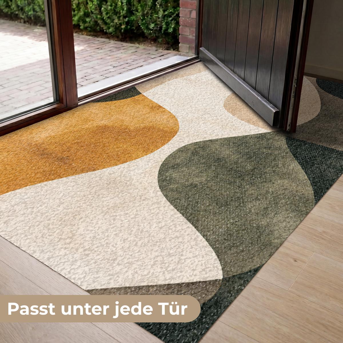 FUSSMATTE Formen - Ockergelb - Abstrakt Flurteppich 150x90 cm - Multicolor, Kunststoff (150/0.4cm) - MuchoWow
