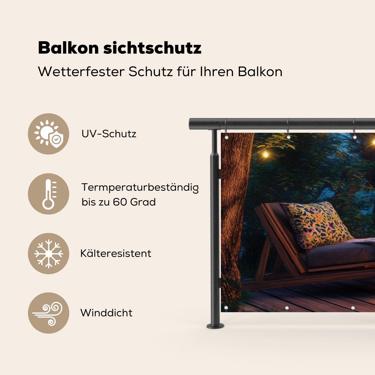 BALKON-SICHTSCHUTZ Lagerfeuer - See - Abendlicht Windschutz 300x90 cm - Dunkelblau, Kunststoff (300/90cm) - MuchoWow