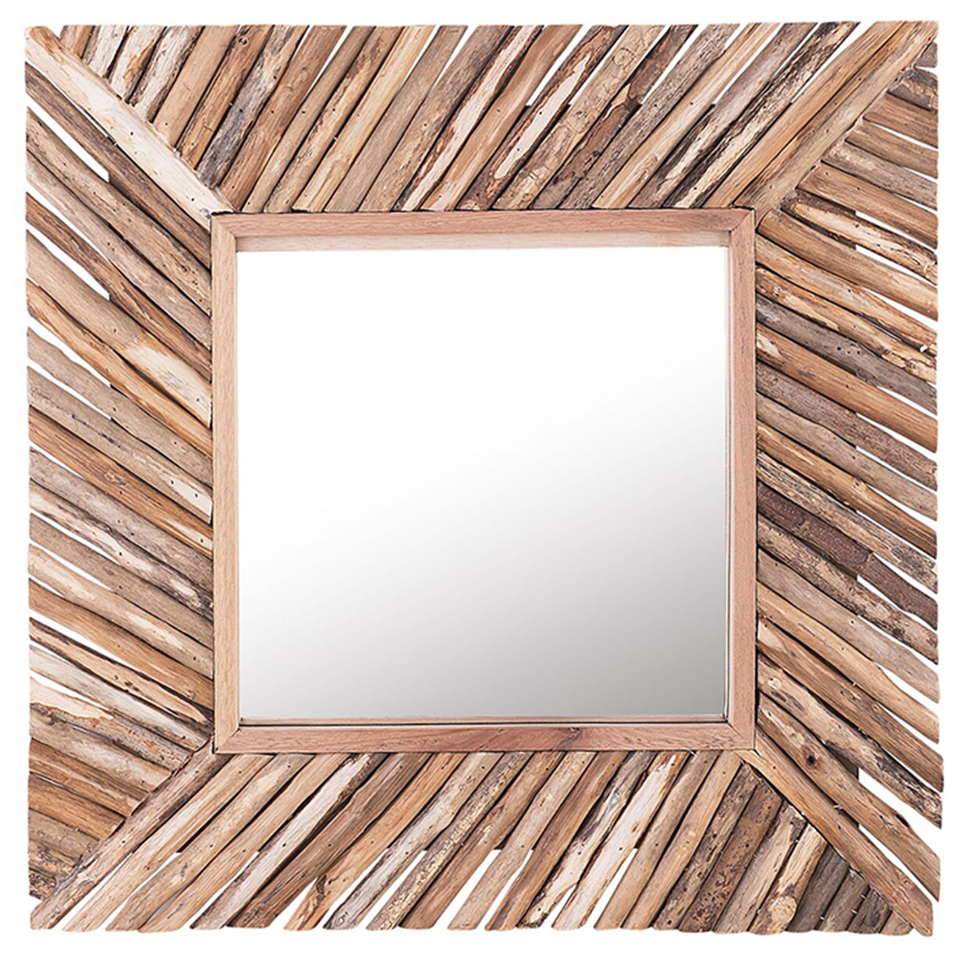 WANDSPIEGEL Holz hellbraun quadratisch 60/60 cm Kanab - Hellbraun, Holz (60/60/5cm) - Beliani