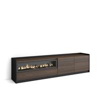 LOWBOARD, Dunkler Eiche und Schwarz, Elektrokamin, 207/37/50cm - Hellbraun, Holzwerkstoff (207/50/37cm) - Skraut Home