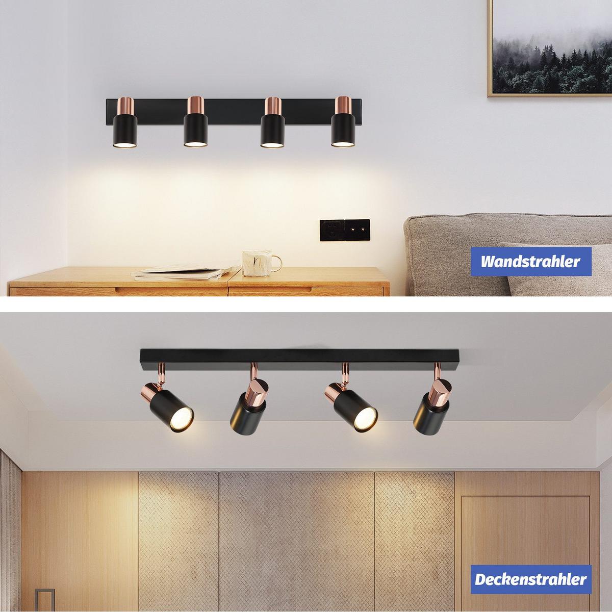 DECKENSTRAHLER Altenburg 4-flammig 62/14/12 cm - Schwarz, Metall (62/14/12cm) - Nettlife