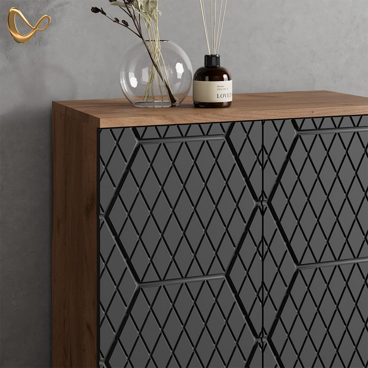 BADMÖBEL-SET Ronco Anthrazit mit Wabenstruktur 3 Teile, mit Unterschrank 60 cm - Anthrazit, Holzwerkstoff (60/59/30cm) - Livinity®