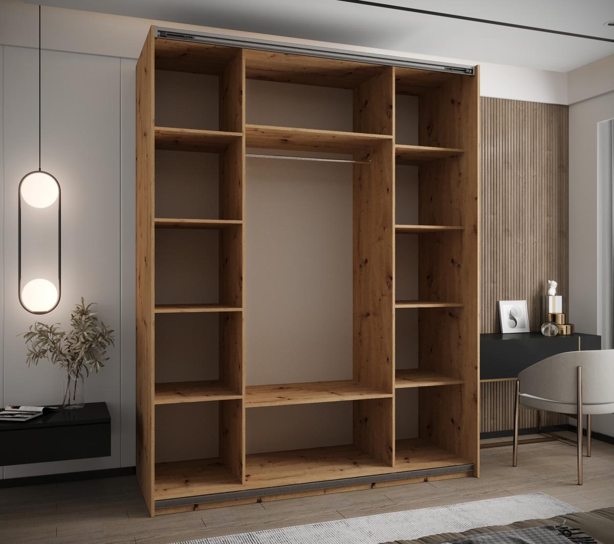 SCHWEBETÜRENSCHRANK 245,5/200/64 2-türig - Silberfarben/Schwarz, Holz/Metall (200/245/64cm) - Abiks Möbel