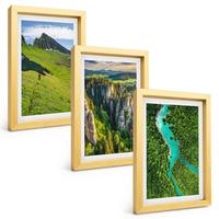 BILDER SET 3er Set - 20x30 cm Goldrahmen - Grüne Berge, Flussfelsen - Goldfarben, Kunststoff (20/30cm) - TULUP