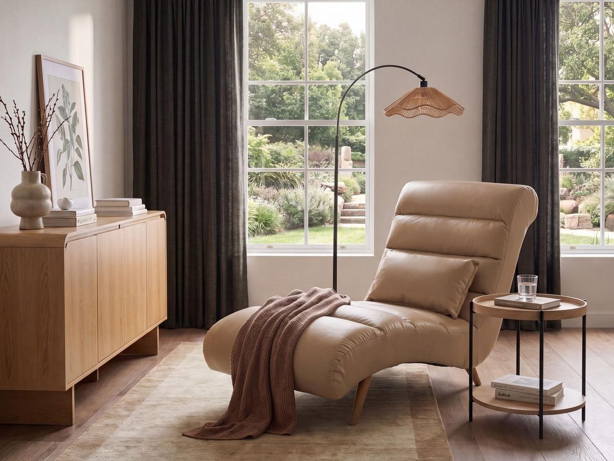 CHAISELONGUE Kunstleder Hellbraun Rives - Hellbraun/Braun, Textil (78/97/160cm) - Beliani
