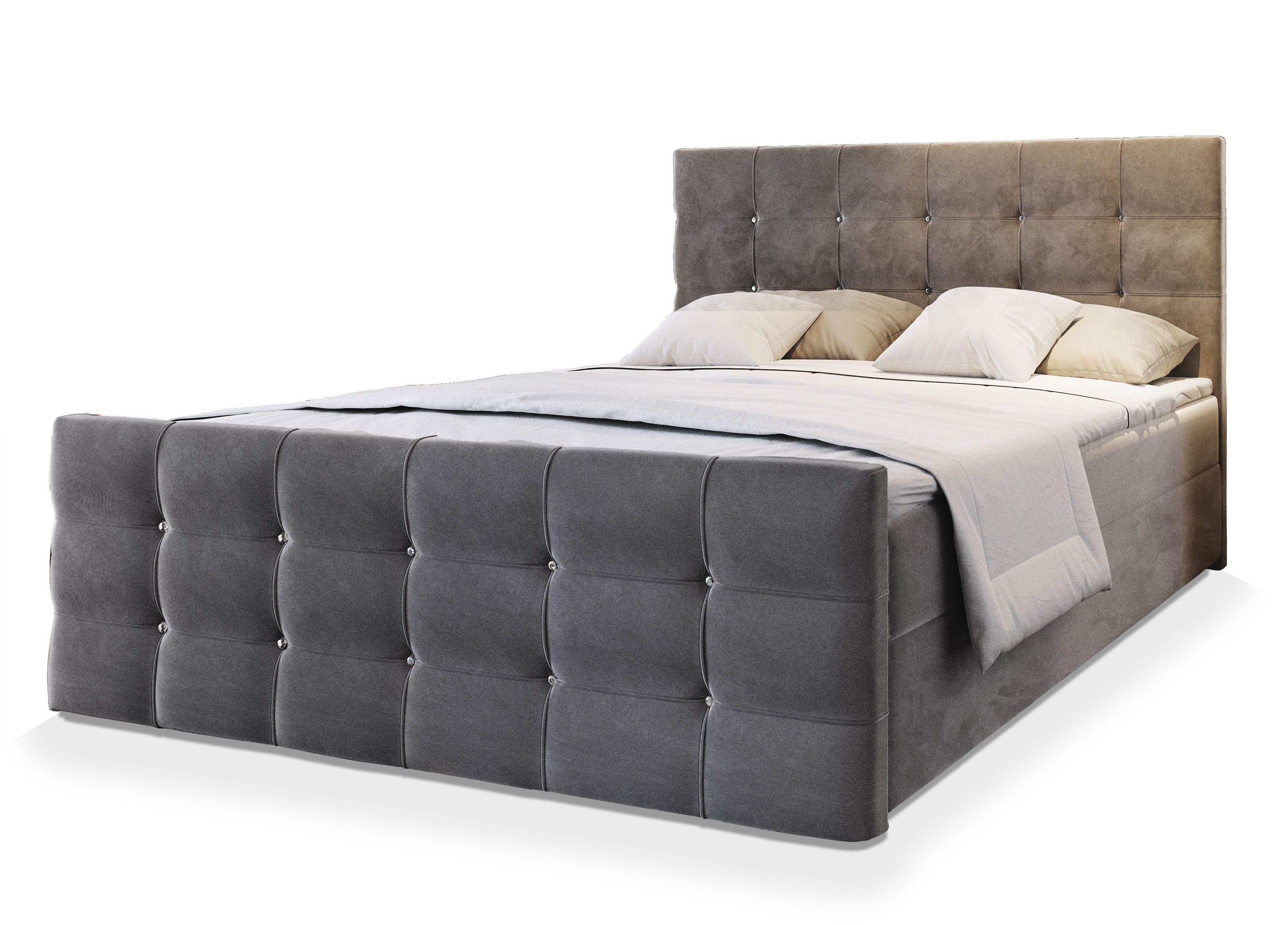 BOXBETT SLAT 180x200 cm mit Matratze und Topper - Grau - Grau, Holz (180/200cm) - MASSENO