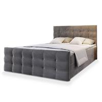 BOXBETT SLAT 180x200 cm mit Matratze und Topper - Grau - Grau, Holz (180/200cm) - MASSENO
