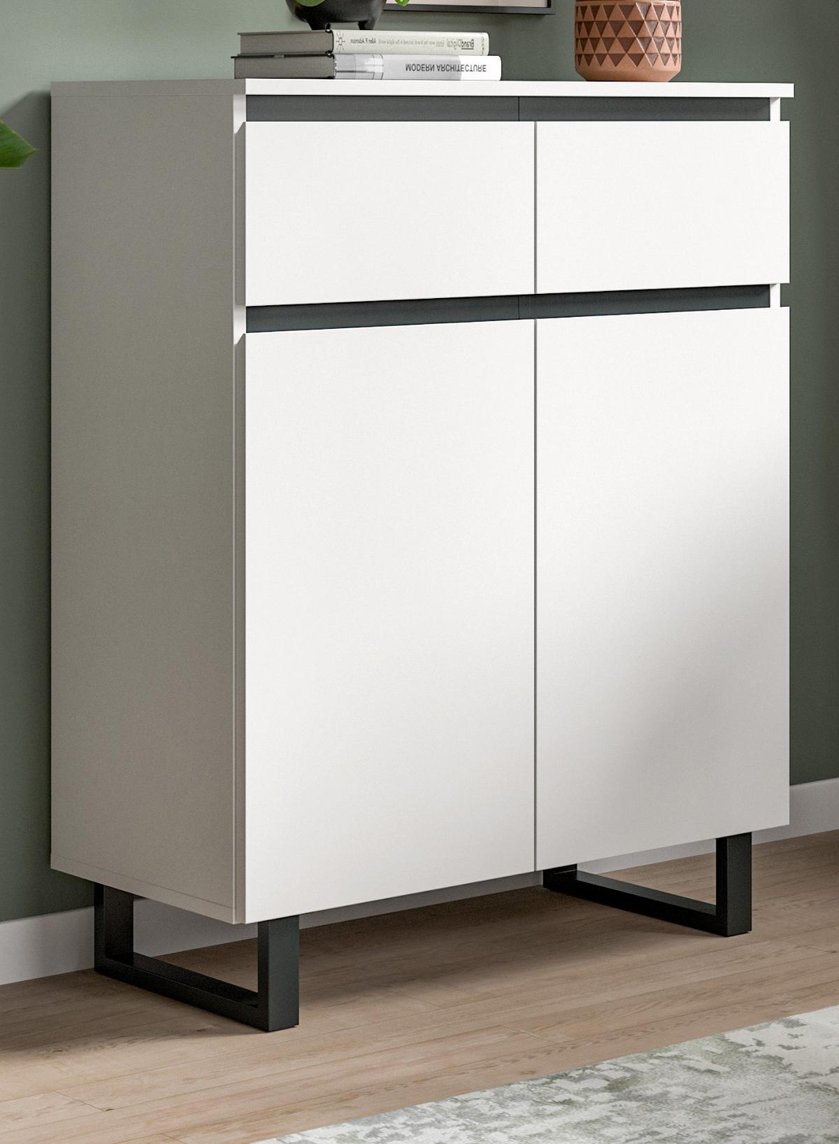 KOMMODE weiß, schwarz, Highboard 80 x 99 cm, Soft-Close, Gelia - Schwarz/Weiß, Holzwerkstoff/Metall (80/99/36cm) - Inn.Furn