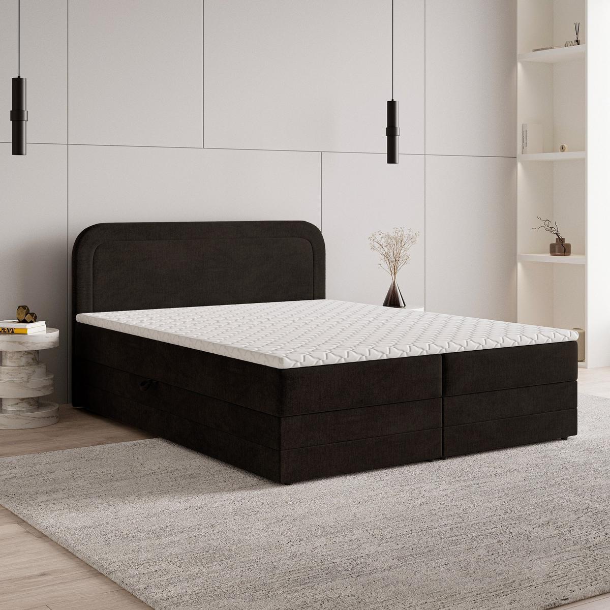 BOXBETT ARMEL 140x200 cm mit Matratze und Topper - Braun - Braun, Holz (140/200cm) - MASSENO