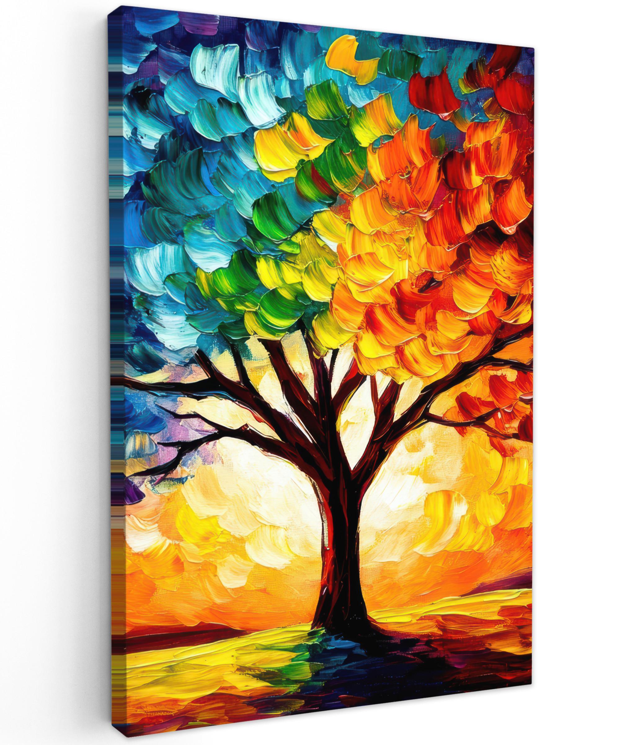 LEINWANDBILD Baum - Kunst - Natur - Sonnenuntergang Wanddeko Schlafzimmer 60x90 cm - Multicolor, Textil (60/90cm) - MuchoWow