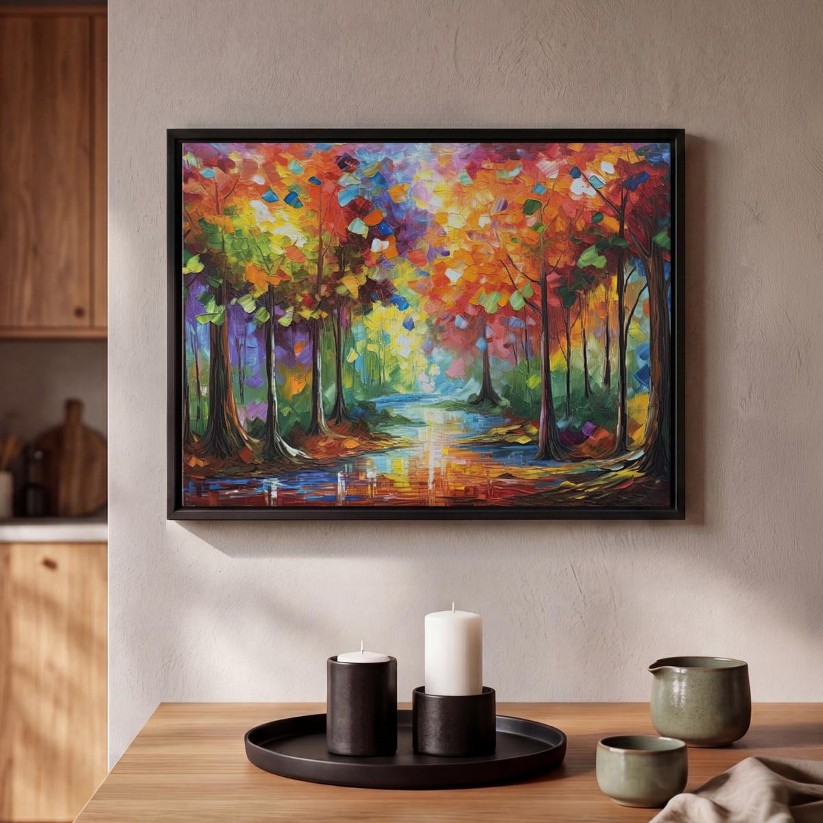 LEINWAND Bilder mit Rahmen - Landschaft - Wald - Farben - Natur - 40x30 - Multicolor, Textil (40/30cm) - MuchoWow