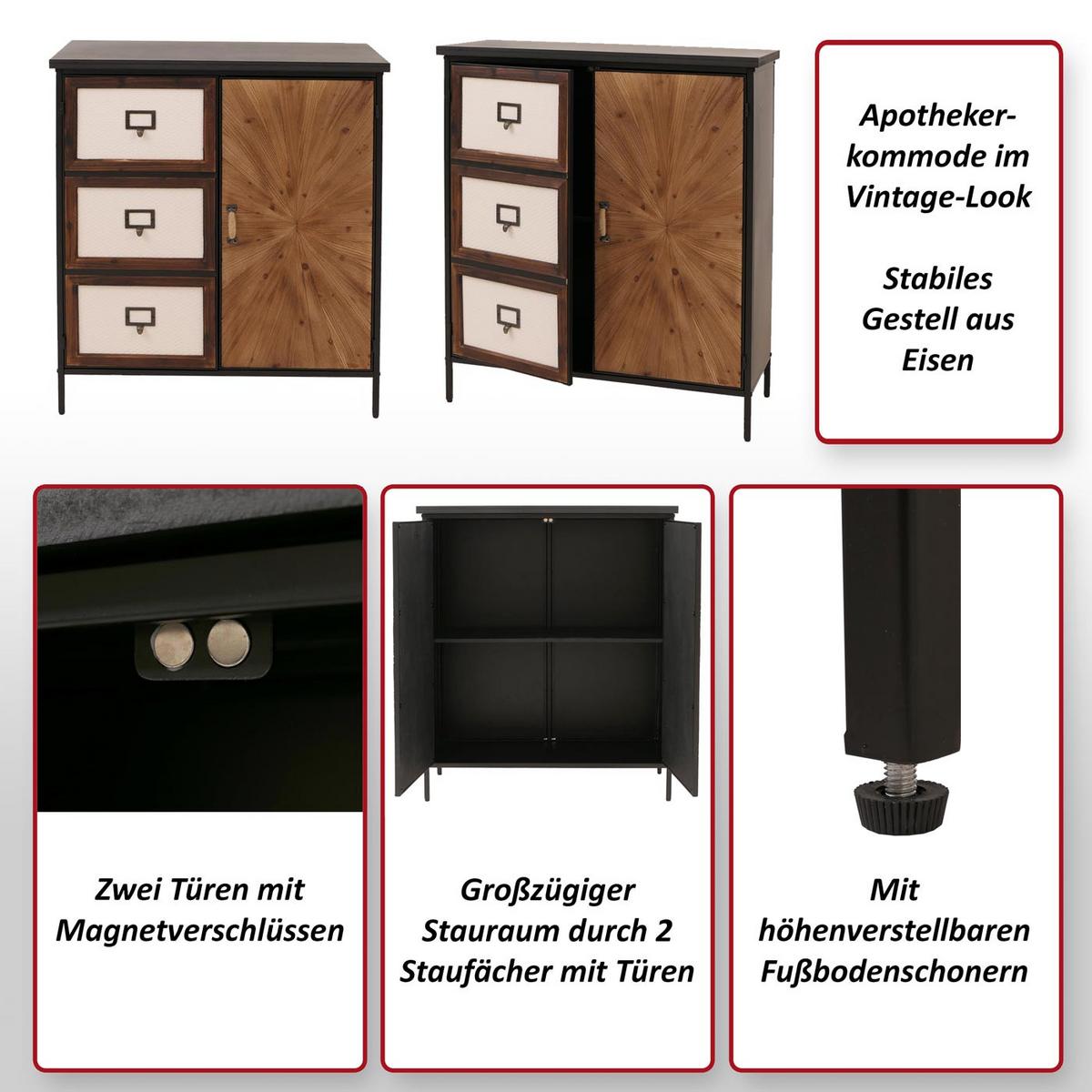 APOTHEKERKOMMODE Multicolor - Multicolor, Metall (80/94/35cm) - MCW
