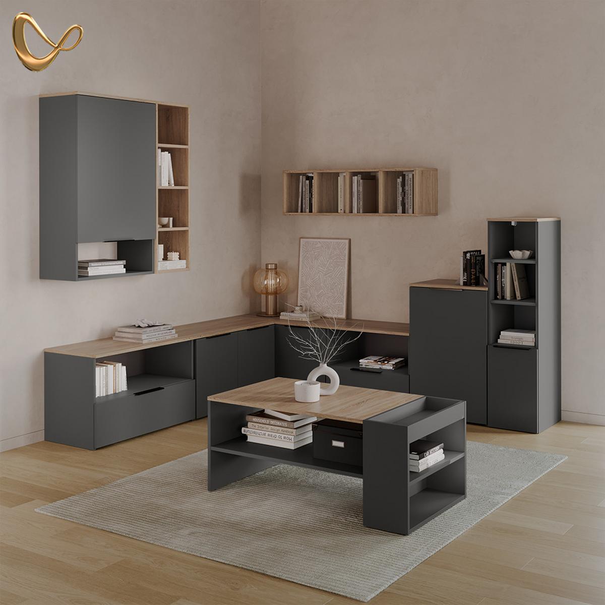 KOMMODE Piave Anthrazit/Sonoma mit 1 geschlossenem Fach - Anthrazit/Sonoma Eiche, Holzwerkstoff (80/50/40cm) - Livinity®