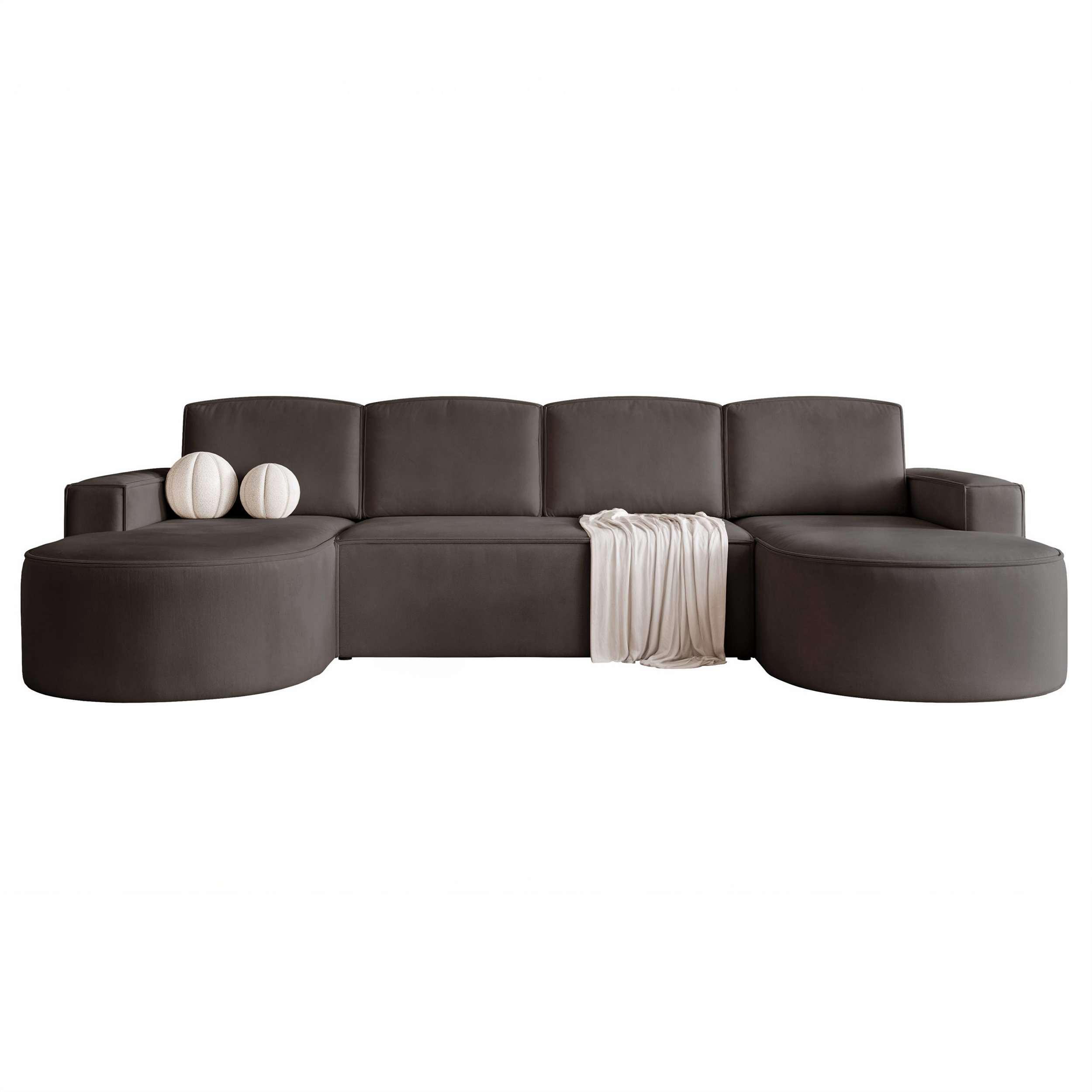 WOHNLANDSCHAFT U-Form mit Schlaffunktion, Schwarz - Schwarz, Textil (316/88/157cm) - Idohome