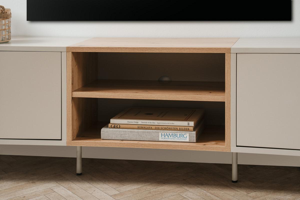 TV-LOWBOARD Kaschmir, Eiche Artisan 175 cm, TV Unterteil mit Push-to-Open - Kaschmir/Eiche Artisan, Holzwerkstoff (175/50/37.5cm) - Furn.Design