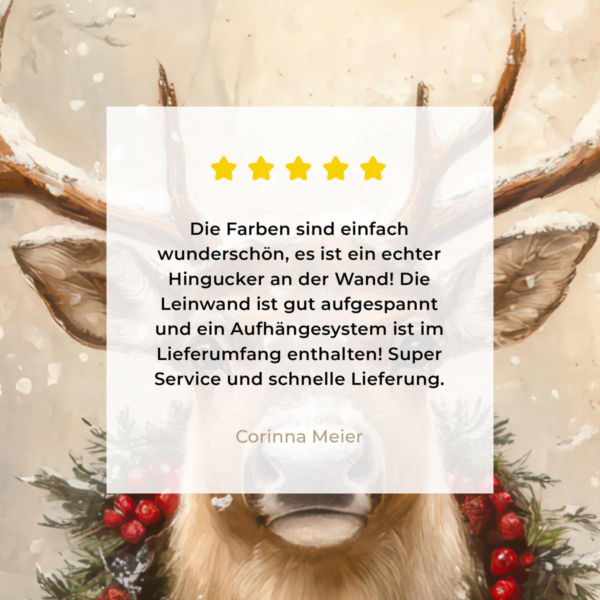LEINWANDBILD Weihnachten - Rentier - Winter - Kranz Wandbild Wohnzimmer 60x80 cm - Naturfarben, Textil (60/80cm) - MuchoWow