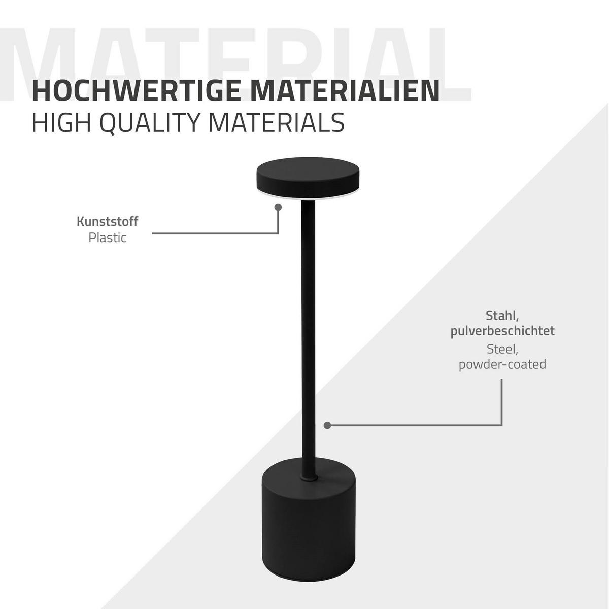 LED TISCHLAMPE kabellos Touch Schwarz Ø8x34,5cm 3 Lichtfarben Dimmbar - Schwarz, Kunststoff (8/8/34.5cm) - ML-DESIGN