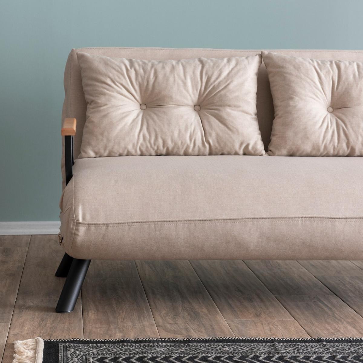 SCHLAFSOFA für 2 Personen mit Stoffbezug und Metallfüßen 133/50/41 cm - Beige, Metall (50/41/133cm) - Calicosy