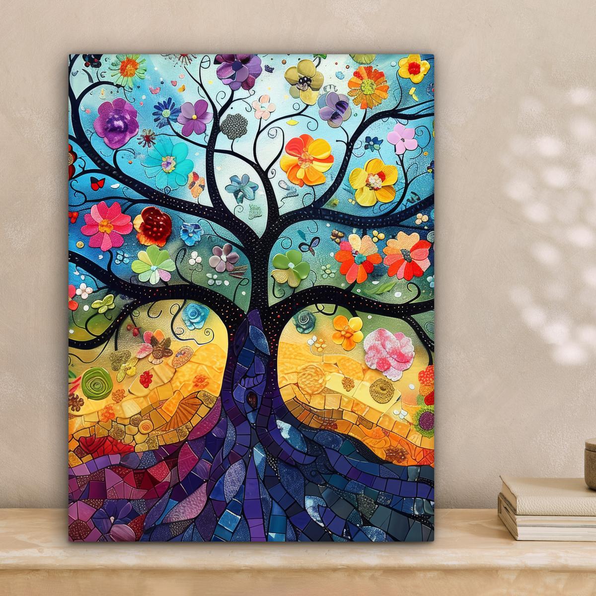 LEINWANDBILD Kunst - Baum des Lebens - Blumen - Hippie Room Decor 30x40 cm - Dunkelblau, Textil (30/40cm) - MuchoWow