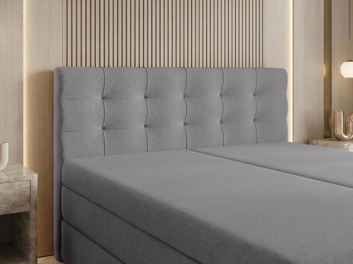 BOXSPRINGBETT FINIKE 140x200 cm mit Bettkasten und 2 Matratzen - Hellgrau + TOPPER - Hellgrau/Schwarz, Holz/Holzwerkstoff (140/200cm) - AX Living