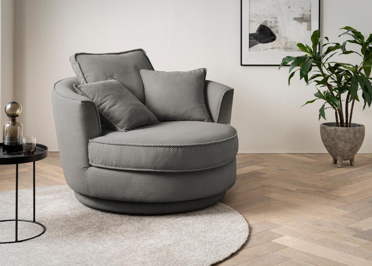 DREHSESSEL grau Web-Velours, XL Sessel 360° drehbar inklusive 3 x Kissen - Grau, Kunststoff/Textil (120/86/120cm)