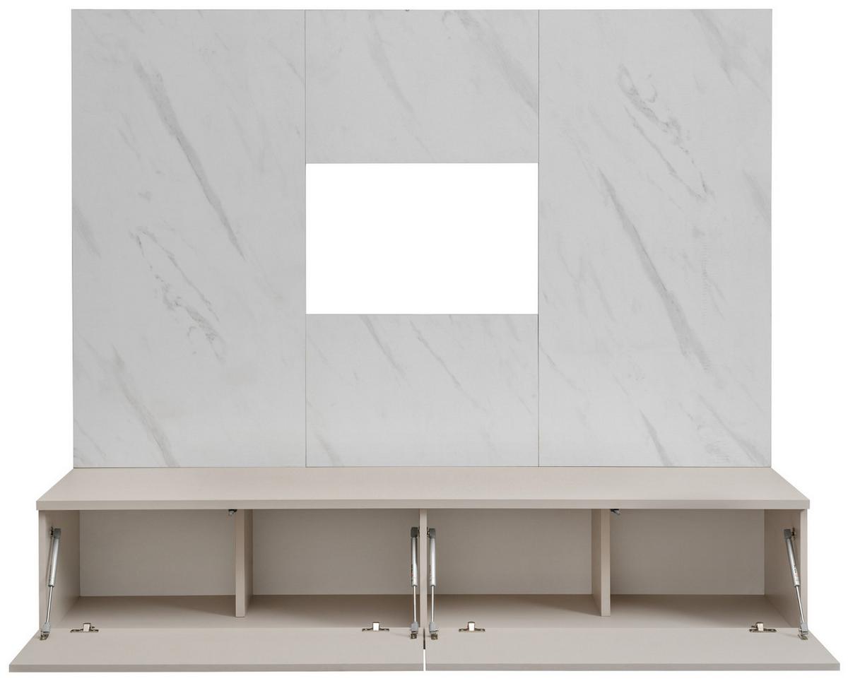 TV-LOWBOARD kaschmir, Marmor weiß 180 cm, TV Unterschrank Set mit Wandpaneel und Push-to-Open - Kaschmir/Weiß, Holzwerkstoff (180/155/45cm) - Inn.Furn