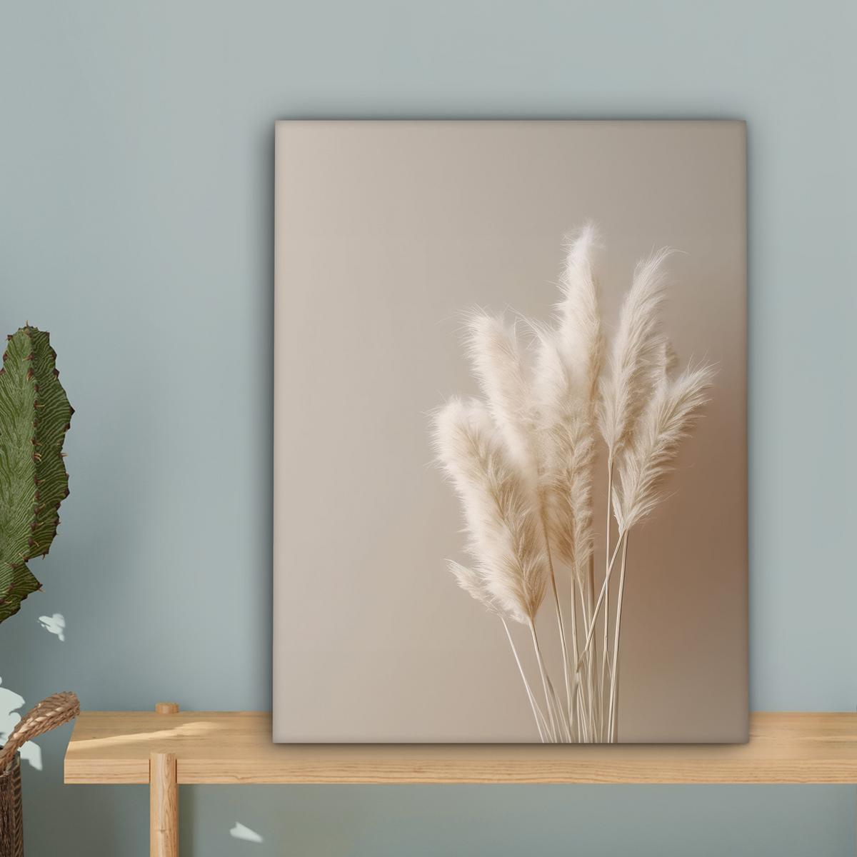 LEINWANDBILD Pampasgras - Federn - Pastell - Weiß Room Decor 30x40 cm - Naturfarben, Textil (30/40cm) - MuchoWow