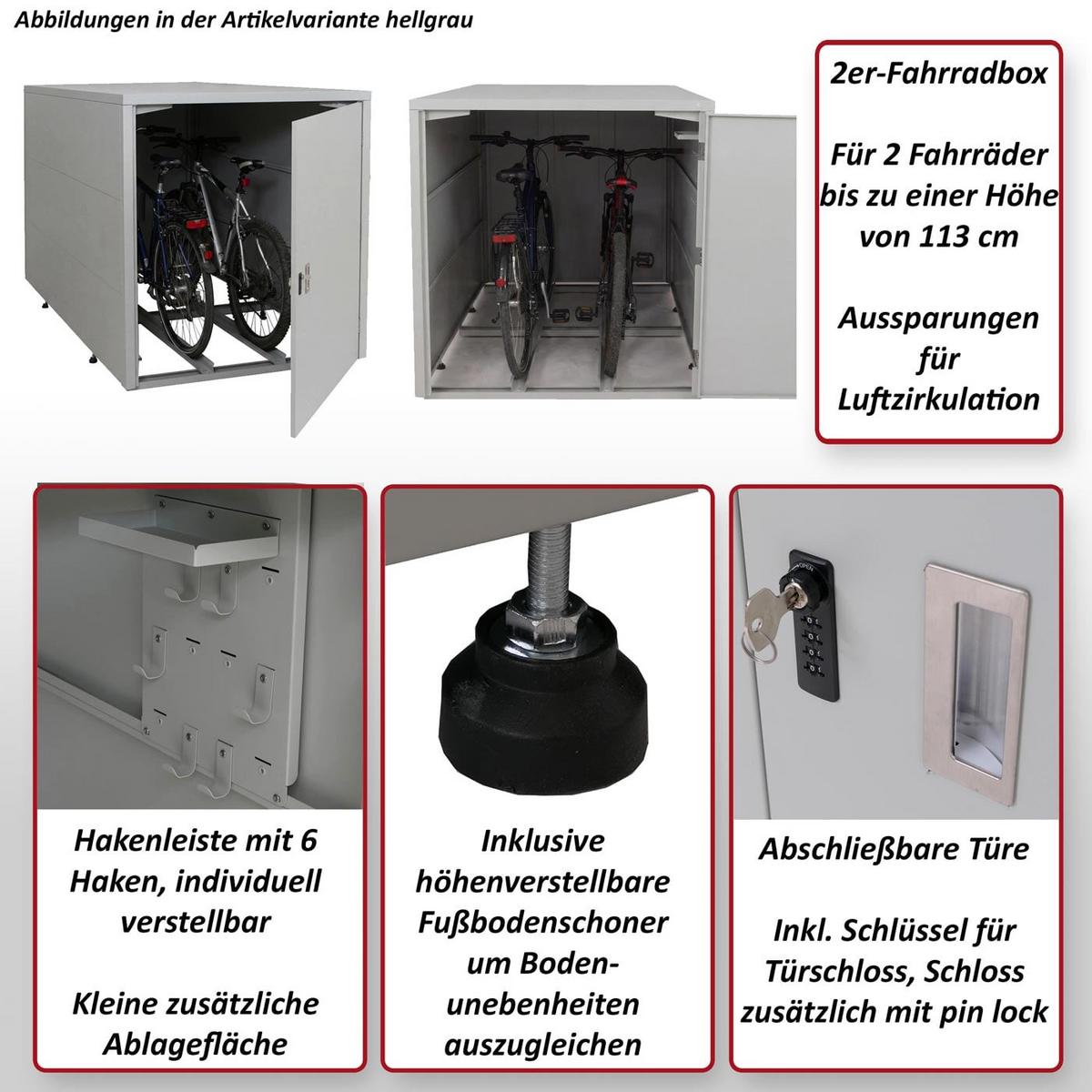 2ER-FAHRRADGARAGE rechteckig Hellgrau - Hellgrau, Metall (113/123/208cm) - MCW