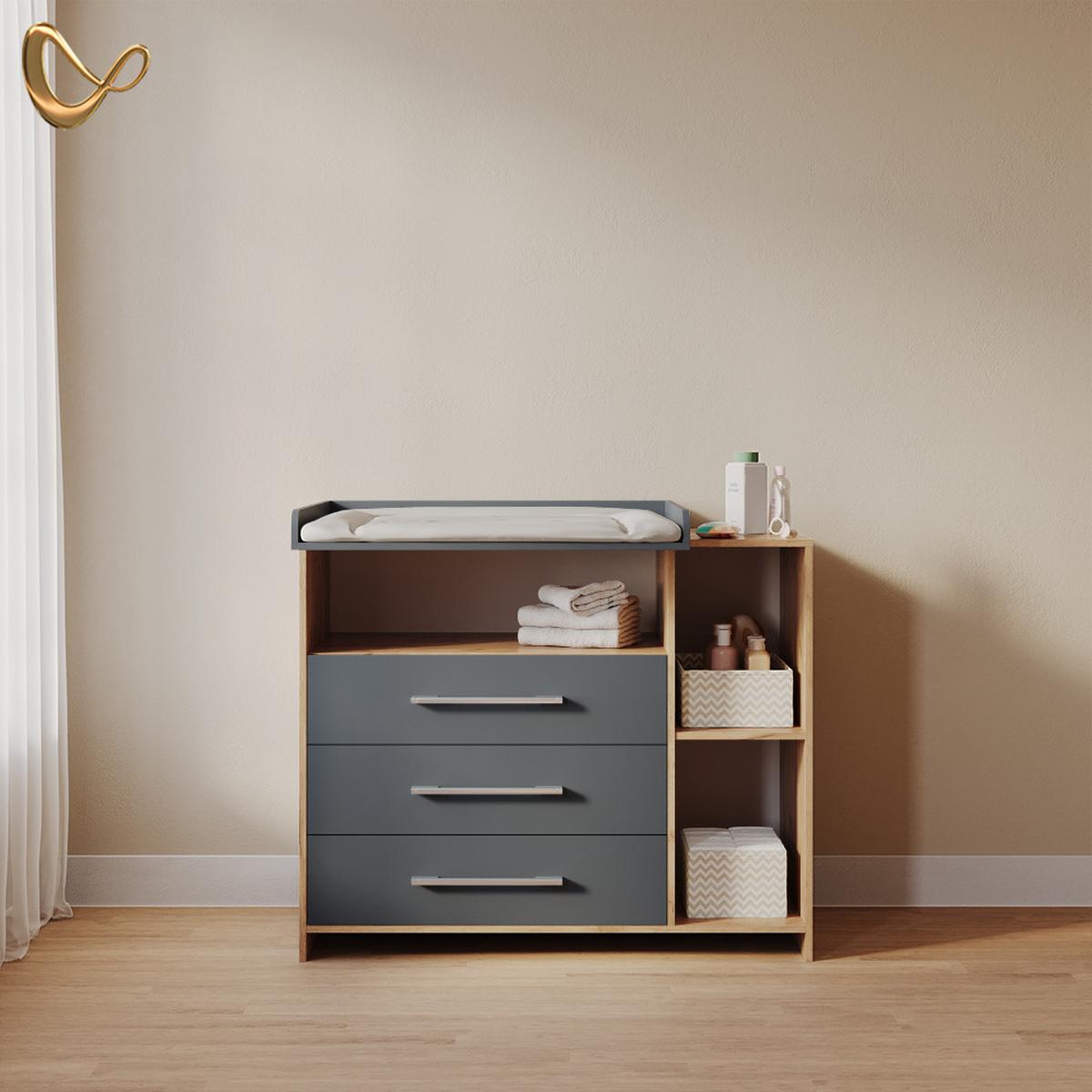 WICKELKOMMODE Torino Anthrazit/Sonoma mit Schubladen - Anthrazit/Sonoma Eiche, Holzwerkstoff (113/100/53cm) - Livinity®