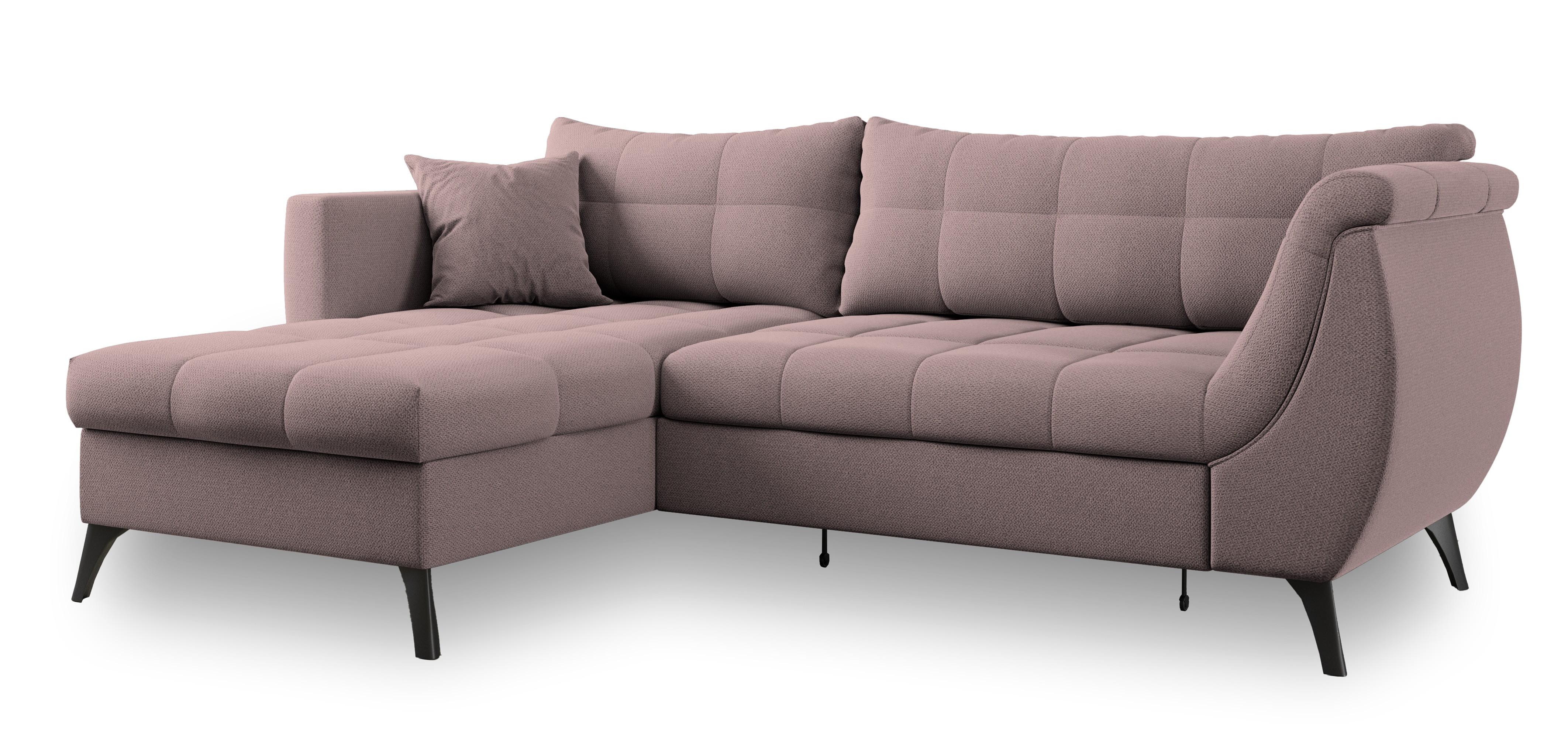 ECKSOFA MOLLIS Rosa Geflochtener-Stoff mit Schlaffunktion - Rosa, Holz (241/154cm) - MASSENO