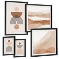 BILDER SET 5er Set - 50x50 cm & 20x30 cm & 40x60 cm Schwarzer Rahmen - Abstraktes Boho-Design - Schwarz, Kunststoff (40/60cm) - TULUP