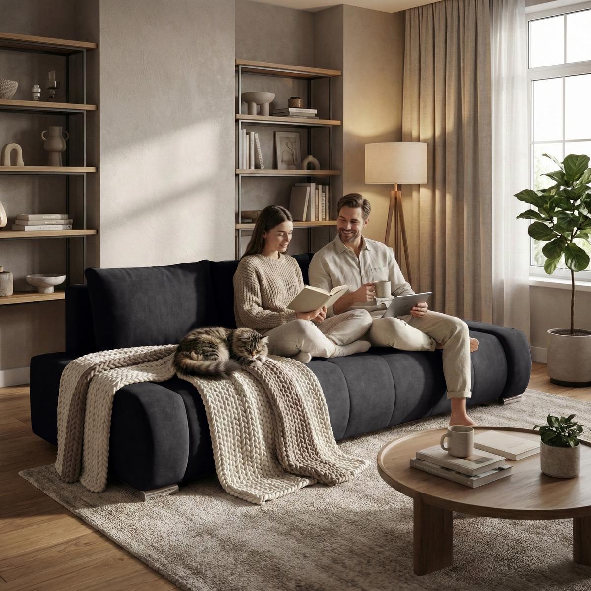 SCHLAFSOFA Draco 3-Sitzer, mit Bettkasten, Anthrazit - Anthrazit, Textil (240/85/110cm) - Beautysofa