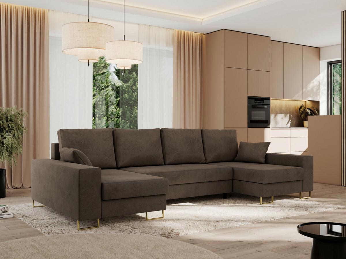 WOHNLANDSCHAFT DORIAN U Velvet Braun - Goldfarben/Braun, Textil/Metall (312/85/138cm) - MKS