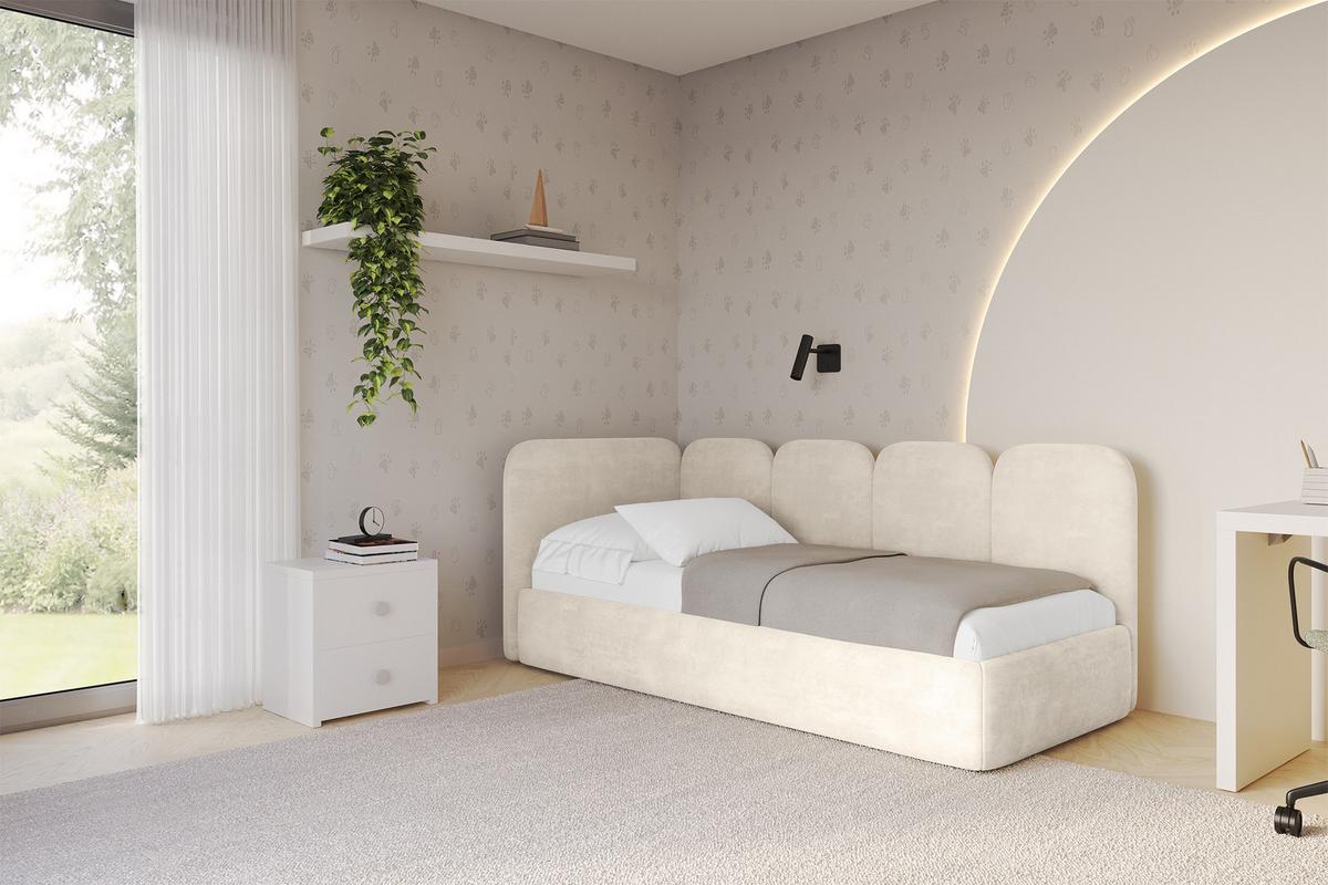 EINZELLBETT Jugendbett mit Bettkasten, Rechts - VELY 80x200 Beige - Naturfarben, Holzwerkstoff/Textil (80/200cm) - ALTDECOR