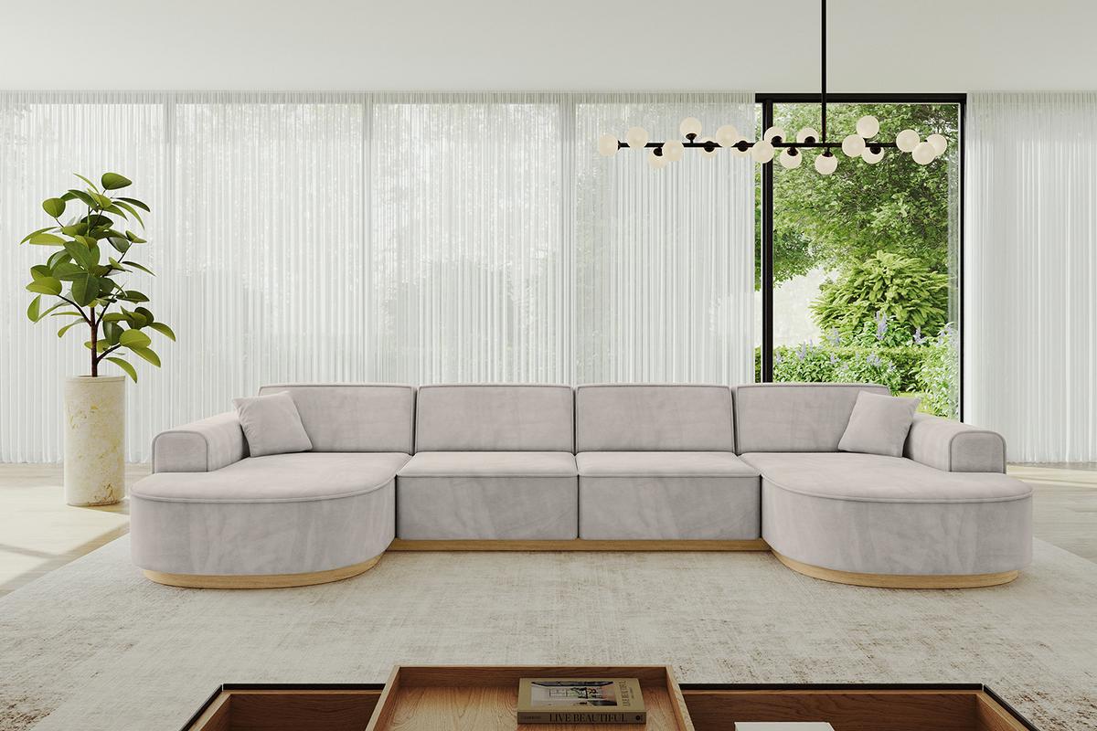 WOHNLANDSCHAFT MARI-U2-v2 - 388x171x83 cm Hellbraun Velours - Hellbraun, Holzwerkstoff/Textil (388/83/171cm) - ALTDECOR