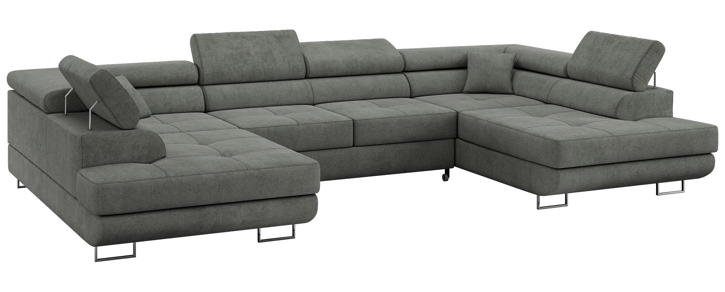 WOHNLANDSCHAFT GUSTAW U Grau Struktur - Silberfarben/Grau, Textil/Metall (340/55/205cm) - MKS