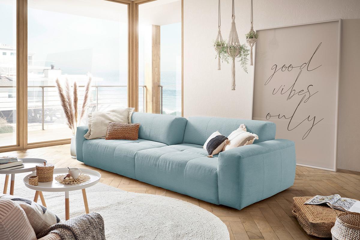 SOFA MIT SITZTIEFENVERSTELLUNG PALACE Blau Cord Relaxfunktion - Blau/Hellblau, Textil (298/74/120cm) - KAWOLA