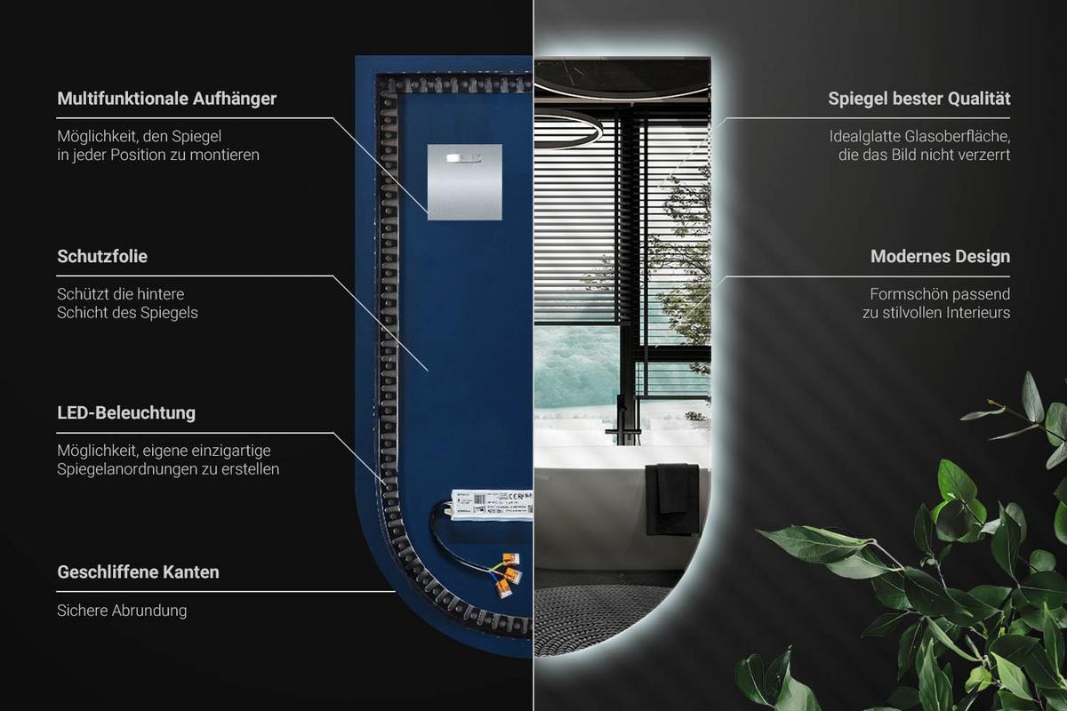 LED SPIEGEL 50x90 cm Kaltweiß 6500K - Transparent, Glas (50/90/0.4cm) - Wallfluent