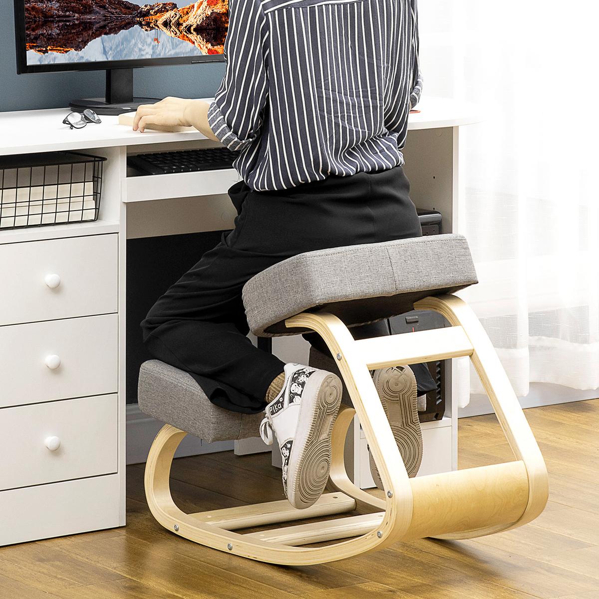 KNIESTUHL, ergonomischer Sitzhocker, Polsterhocker, 120 kg belastbar, Grau - Grau, Holz/Textil (51/58/69cm) - Vinsetto